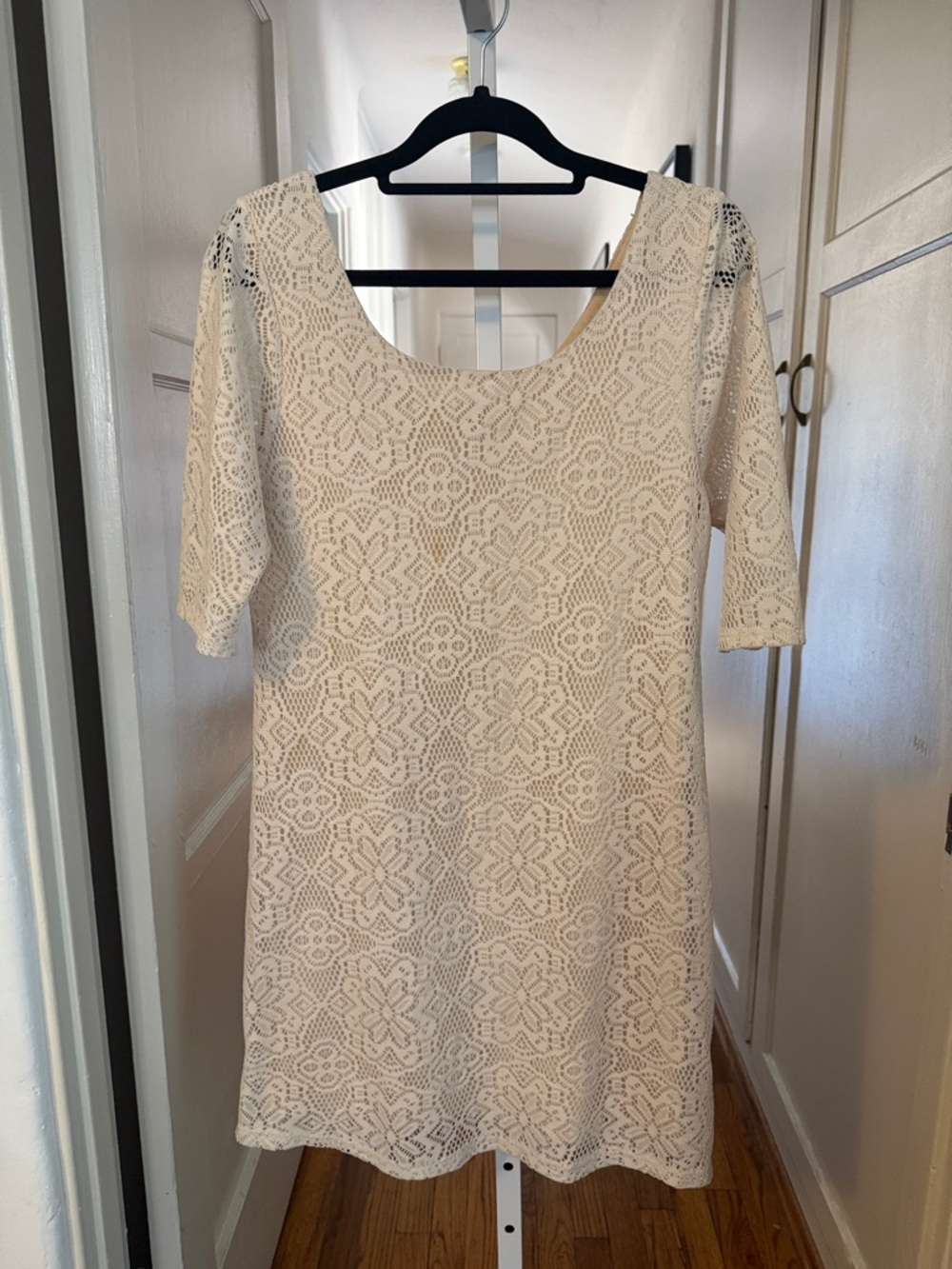 Bee Stitched Lace Scoop-Neck Mini Dress in Cream